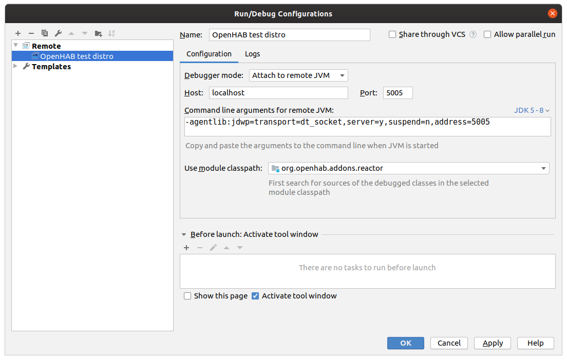 Remote Debug Run Configuration